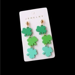 Acrylic St. Patrick's Shamrock Dangle‎ Earrings